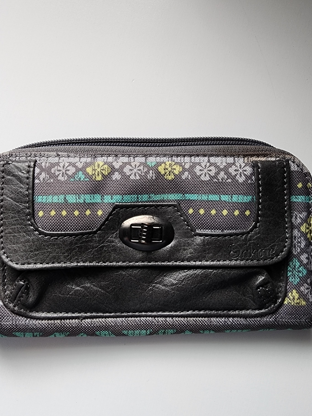 Dakine Zip Around Wallet Black Turquoise Floral Print Organizer Y2K